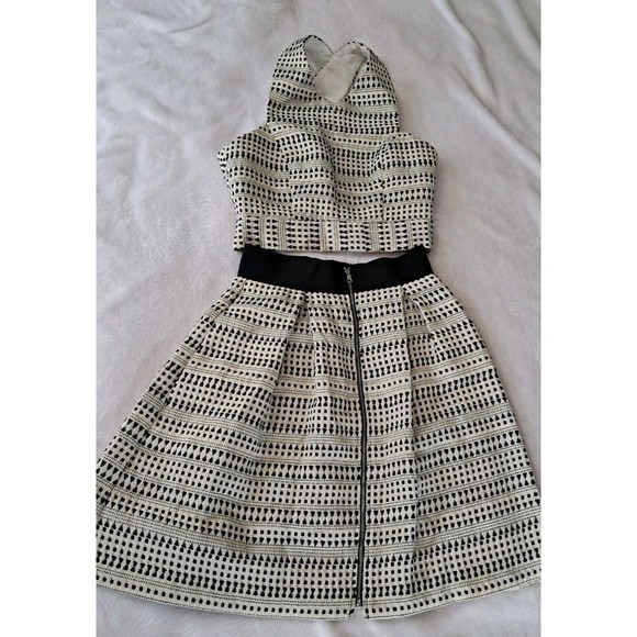 Blue Pearl Allen Schwartz Black Ivory Two Piece Dress Set Jacquard Size XS - Picture 1 of 12